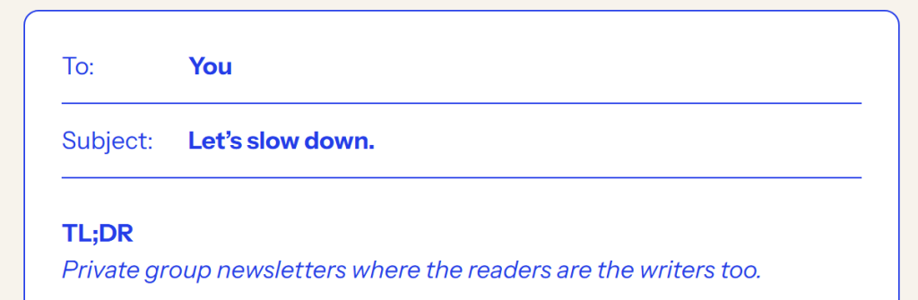 Image: The first several lines of Letter Club’s website, formatted like a “To:” and “Subject:” line of an email.
